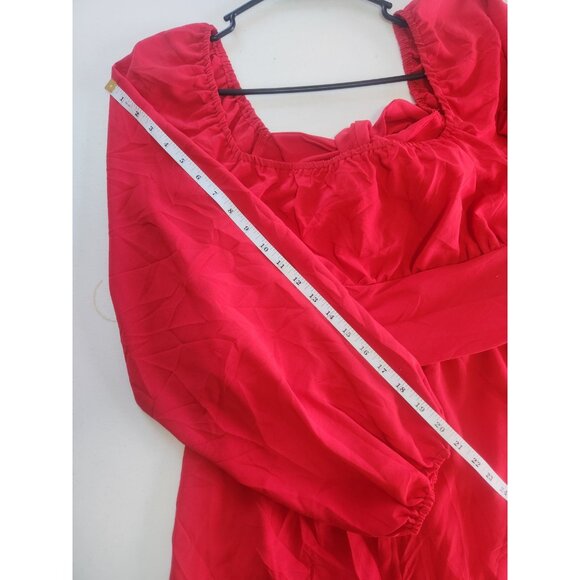 Red Off Shoulder Bow Tie Back Long Sleeve Romper Women's Size XL - Picture 8 of 8